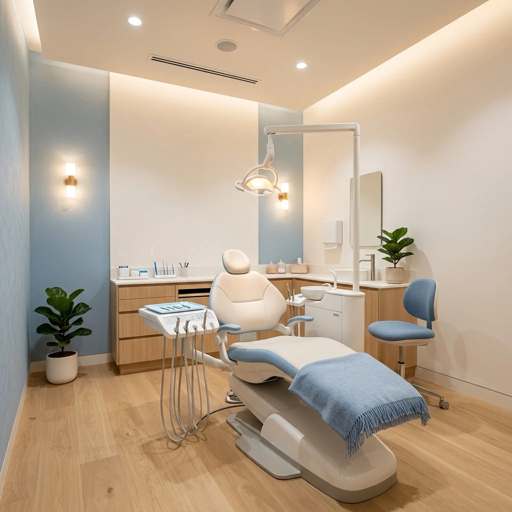 Calm, welcoming dental office interior with soft lighting and comfortable seating at Stone Creek Village Dentistry in Del Rey Oaks