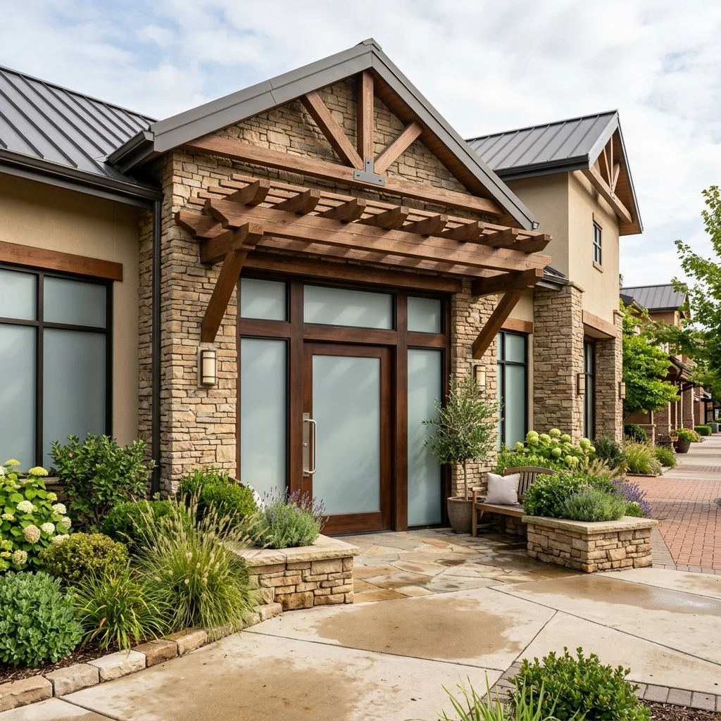 Warm, inviting entrance to Stone Creek Village Dentistry in Stone Creek Village shopping center, Del Rey Oaks